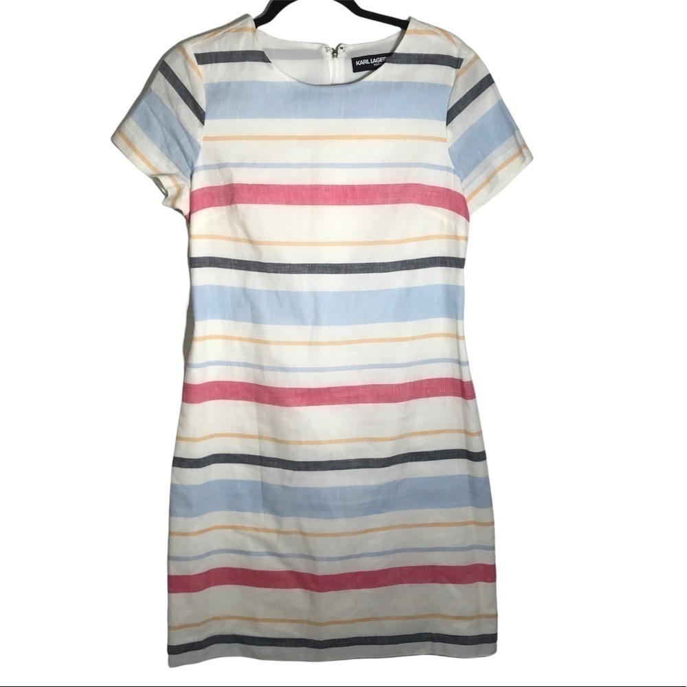 Karl Lagerfeld Paris Striped Slip on dress Dress pastel colors size #6 D27